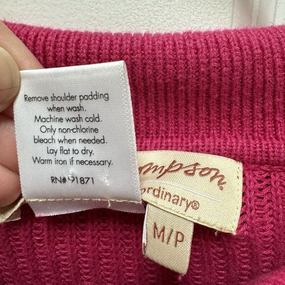 Norm Thompson womens Sweater M/P Pullover Collared Linen Blend Pink Marled Knit - Picture 4 of 6
